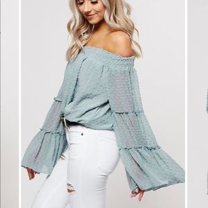 nana macs off shoulder shirt mint size small